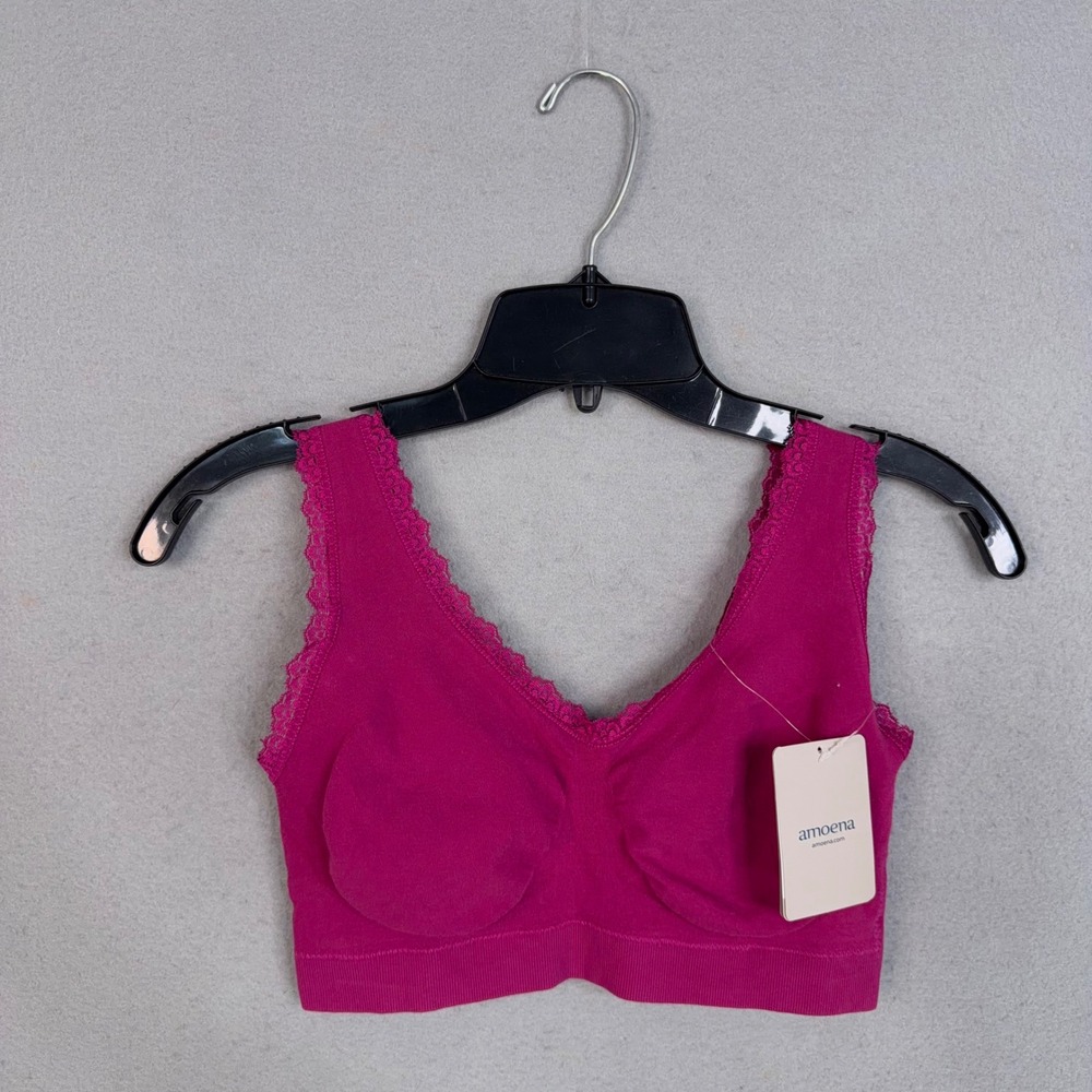 Amoena Kitty SB Bra Womens Large Magenta Lace Trim Seamless Mastectomy Comfort